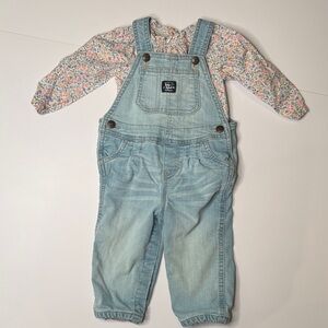 OshKosh B'gosh Light Blue Overalls with Floral Shirt